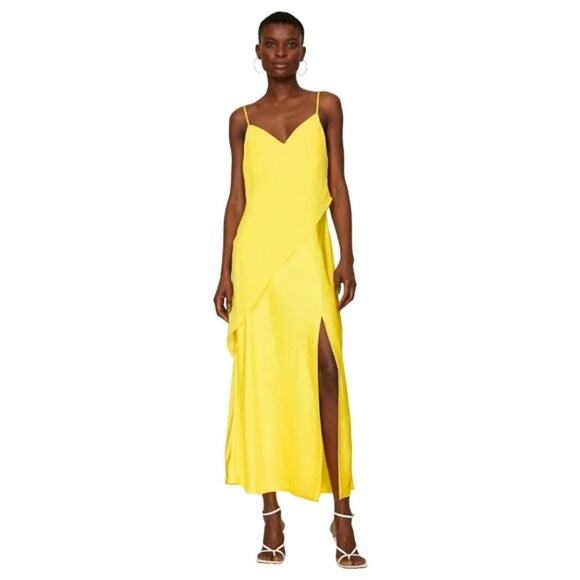 SAUNDERS COLLECTIVE Women's Yellow Lara Slip Satin Cocktail Dress Size 2 - Picture 1 of 12